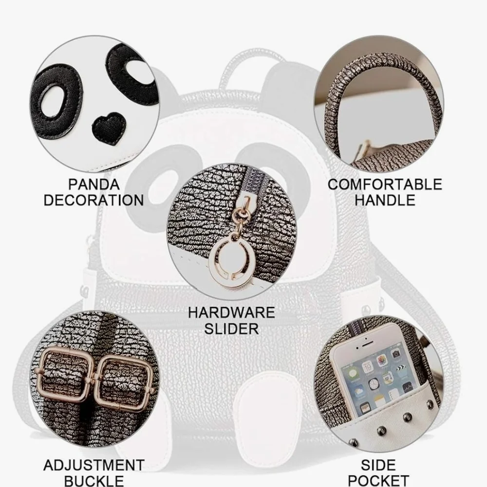 Bag Wizard Panda Mini Backpack – Silver Faux Leather with Studded Side Pockets